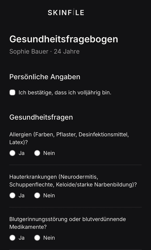 Digitaler Gesundheitsfragebogen, den Kund:innen selbst am Handy ausfüllen